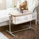 Baby Bassinet Bedside Sleeper 3-in-1, Easy Night Feeding with One-Side Fold & Rolling Wheels, Breathable Mesh, 6-Height Adjustable, Soft Mattress for Newborns (Beige Oatmeal)