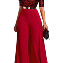VERWIN Patchwork Overlay Embellished Plain Women's Jumpsuit High-Waist Woman Romper, 2XL
