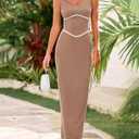 BTFBM Women Bodycon Maxi Dress Square Neck Sleeveless Contrast Binding Slit Cocktail Formal Wedding Guest Dresses 2025 (Beige, L)
