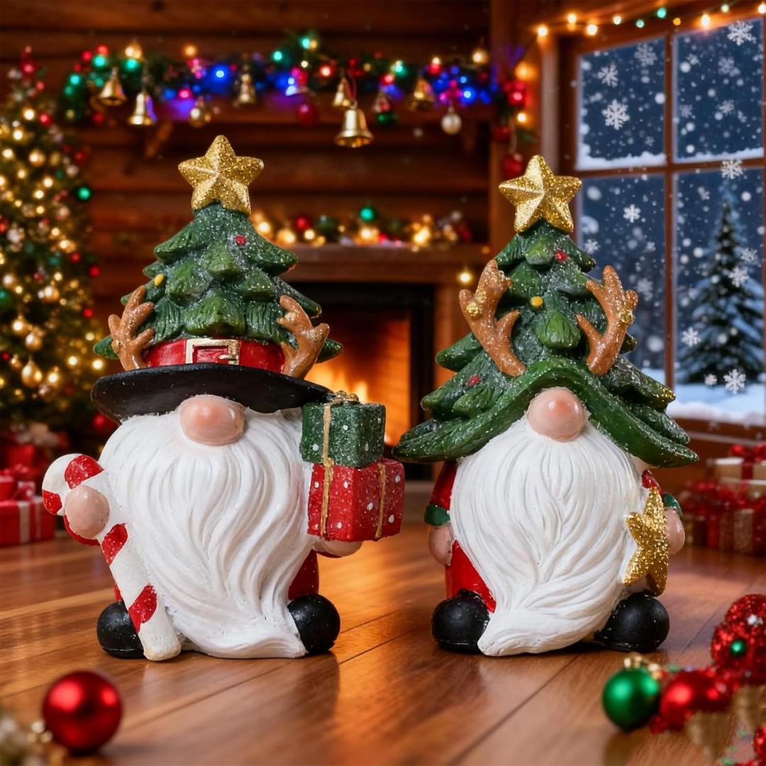Christmas Decorations | Set of 2 Resin Charming christmas gnomes decorations for home | office, Mantel, Shelf, Tiered Tray, Porch, Desk,office.Holiday gnomes Table Centerpieces - 4.2 ince (Chistmas Gnomes Figurines)