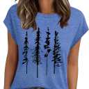 AKEWEI Womens Vintage Flower Print T Shirt Funny Cute Animal Graphic Tees Tops Loose Casual Outdoor Shirt (Medium, Blue Pine Tree)