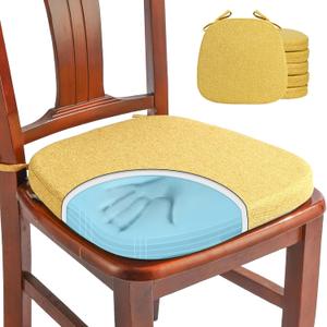 SINOSSO 6 Pack Memory Foam Chair Cushions for Dining Chairs, Friendly Woven Fabric 16" U-Shape Comfortable Kitchen Chair Pads, Removable Slip Resistant Seat Cushions (Set of 6, Yellow)