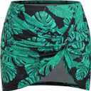 ZAFUL Womens Swim Skirt Twist Bathing Suit Skirt with Build-in Brief Mid Rise Swimsuit Bottom Skort (Size X-Large, 0-black Leaf)