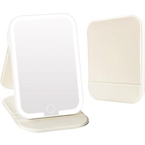 Rechargeable Travel Mirror with Light, LED Makeup Mirror with Lights, Portable Vanity Mirror with 3 Color Lighting, Touch Dimmable Lighted Cosmetic Mirror, Travel Essentials for Women (Beige)