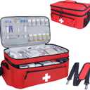 First Aid Bag Empty Large Medical Bag with Shoulder Strap 16x 9 x 7 Medicine Organizer Box Travel First Aid kit Emergency Supplies Storage Bag for Car, Home, Office, Outdoor (Red)