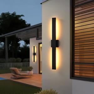 Black Long LED Porch Lights 34 in Modern Exterior Wall Sconce Waterproof Aluminum & Glass Outdoor Wall Lights 3000K Warm Light Outside Lights for House Garage Front Door Patio,1 Pack