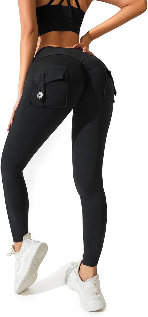Women's Legging Pants, High-Waisted Leggings, Soft Opaque Skinny Belly Control Pants Running, Cycling, Yoga Pockets (US, Alpha, Small, Regular, Regular, Black)