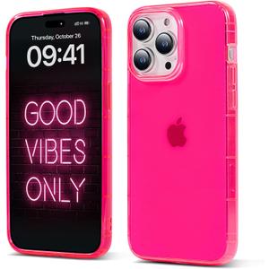 Hot Pink Case for iPhone 16 Pro/Soft Translucent Protective Phone Case Cover/Cute Trendy Minimalist Case 6.3 Inch (Neon Pink)