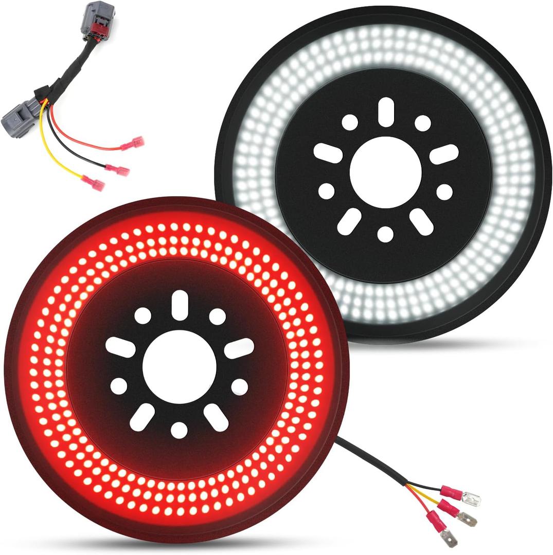 3-Side Spare Tire Brake Light for Jeep Wrangler JK JKU 2007-2018, Plug & Play 3rd Third Brake Light LED Wheel Light with Large Lighting Surface, Red Brake + White Reverse Dual Function