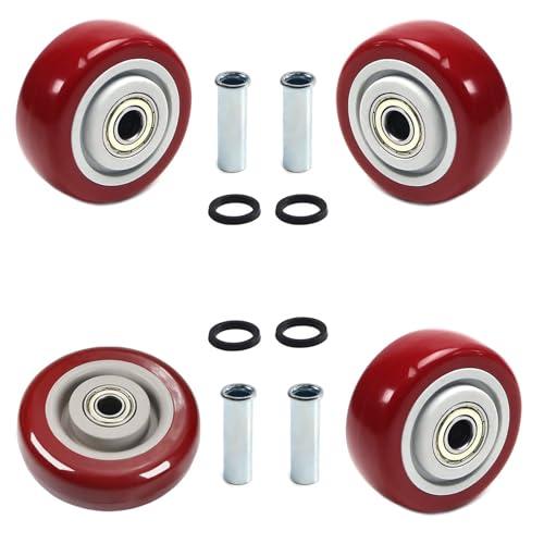 MroMax 3 Inch Wheel Push Cart Wheels 3" x 1.26" PU Wheels 3/8" axle 3" Replacement Caster Wheel Bearings Repair Kits for Platform Trucks,Trailer,Grill,Saw Table,Trolly 4Pcs Wheel only