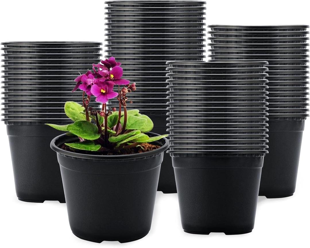 KINGLAKE 100 Pcs 4" Plastic Plants Pots Black