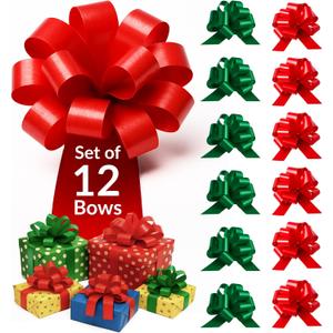 Eye-Catching Xmas Pull Bows for Easy Gift Wrapping with Ribbon - 5" Wide Wrap Bows for Christmas Tree Decoration, Holiday Dcor, Present Wrapping, Baskets, Birthday, Easter - 6 Green and 6 Red Bows (12 pcs, 5in)