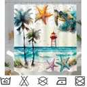 Longan Craft Plam Tree Beach Shower Curtain Ocean Sea Turtle Shower Curtain for Bathroom 72x72 Inch Waterproof Fabric Bathroom Curtain with 12 Hooks Coastal Starfish Bath Curtain Bathtub Decor