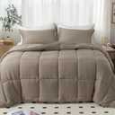 KASENTEX Crinkle Comforter Set Twin Size,Fluffy Lightweight 3-Piece Bed Set,Soft Warm Down Alternative Duvet Insert,Breathable Muslin Comforter,Machine Washable, All-Season, Brown