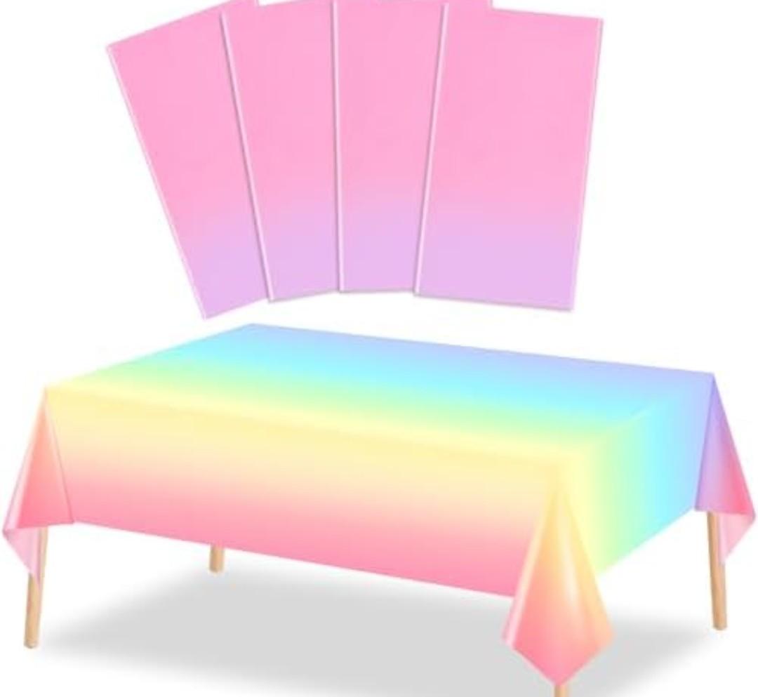 MADLYN RHUE Iridescence Plastic Tablecloths Shiny Disposable Laser Table Covers 54" x 108" Sequin Holographic Foil Tablecloths for Birthday, Wedding, Party, Picnic, Buffet Decorations (8, Pastel)