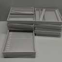 Set of 10 Stackable Jewelry Organizer Trays for Drawer 14 Inch Velvet Jewelry Drawer Insert Display Storage with Removable Divider for Necklace Earring Ring Watch Bracelet (Gray)