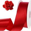 120 Yards Red Ribbon 1 1/2 Inch Red Valentines Ribbon for Gift Wrapping Satin Ribbons for Handmade Roses Crafts Bows Making Flower Bouquet Valentine's Day Decor