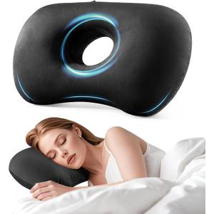 SofGlowly Ear Piercing Pillow for Side Sleepers, Larger Ear Hole Design for Comfortable Sleep, Adjustable Ear Pillows with Soft Washable Cover, Ideal for Ear Piercing Care and Support (Black)