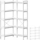 Huuger 5 Tier Bookshelf, L Shaped Corner Bookshelf with 10 Open Shelves, 49.4 Inch Straight Wide Bookcase with Metal Frame and Wooden Board, Adjustable Feet, White