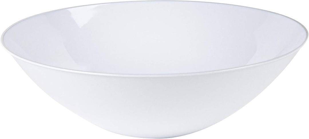 [16 OZ 20 Count] White Plastic Organic Party Soup bowls With Silver Rim Premium heavyweight Elegant Disposable Tableware Dishes