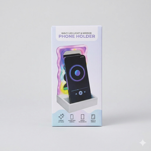 Orbit Wavy LED Light and Mirror Phone Holder is a multifunctional phone stand featuring a vibrant LED glow, a built-in mirror, and a trendy wave design for hands-free viewing