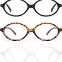 AMOMOMA Trendy Oval Reading Glasses for Women,Men Blue Light Blocking Computer Readers Retro Metal Frame AM6167