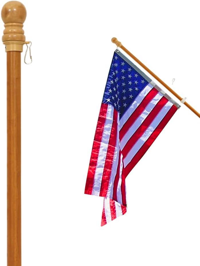 55" Solid Pine Wooden House Flagpole - Fit Standard 3x5 Ft Flag - Wood Flag Pole with Tangle Free Adjustable Rotating Ring - Wall Mount Wood Flag Pole for Garden, Yard, Porch and Estate