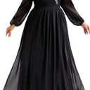 NIKBK Plus Size Sparkly Dresses for Women,Off Shoulder Long Sleeve Rhinestone Flowy Maxi Cocktail Wedding Guest Dress 1XL