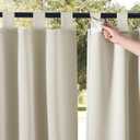 NICETOWN 2 Panels Outdoor Patio Curtainss Waterproof Room Darkening Drapes, Detachable Sticky Tab Top Thermal Insulated Privacy Outdoor Dividers for Canopy/Doorway, Beige, W52 x L84