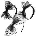 Hicarer 3 Pieces 80's Black Lace Headband with Bow 80s Theme Costumes Party Accessories Neon Lace Bow Headband for Women