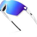 KastKing Tarkio Polarized Fishing Sunglasses, Large Single PC Lenses, Rimless Wrap Design, UV400 Protection Sports Sunglasses (G: Double Matt Silver Frame, Aqua Ice Mirror)