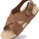 Girls Boys Sandal Adjustable Double Buckle Casual Flat Open Toe Lightweight Summer Shoes Hook Loop Sandal Size: 3.5 Big Kid
