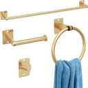 Bathroom Accessories Set, KLJKPA 4 Pieces Gold Bathroom Hardware Set, 24 inch Towel Bar, Towel Racks for Bathroom, Robe Towel Hooks, Toilet Paper Holder Wall Mounted