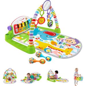 Fisher-Price Baby Playmat Deluxe Kick & Play Piano Gym for Learning & 2 Maracas Soft Rattles for Newborn to Toddler Play Ages 0+ Months