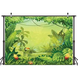 LYWYGG 7x5ft Vinyl Animation Jungle Photography Backdrops Photo Background Kids Photo Studio Props Backdrops Safari Newborn Photography Props Party Backdrop Safari Party Decorations Baby CP-35 Green
