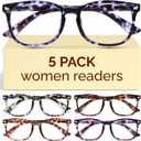 CCVOO +1.5 Clear Vision Reading Glasses for Women  5-Pack Blue Light Filtering Readers with Spring Hinges (*C2 Flower Mix)