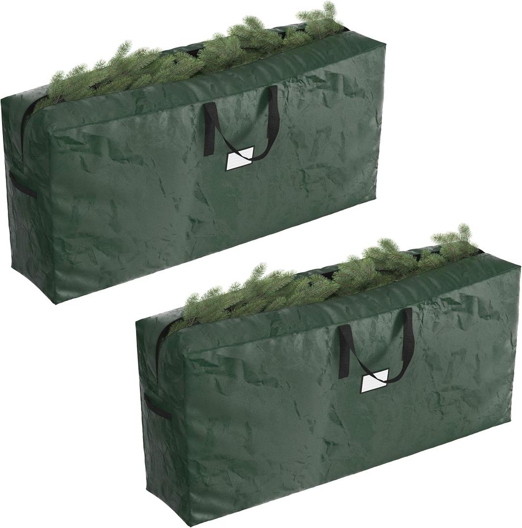 Christmas Tree Storage Bags - Set of 2 Extra-Large Holiday Decoration Totes for Disassembled 9-Foot Artificial Trees and Garlands by Elf Stor (Green)