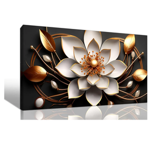 Large Canvas Wall Art Gold and White Flower Picture Wall Decor for Living Room Office Bedroom Decor Wall Painting framed wall art Modern Artwork Decorative Painting Wall Art Ready to Hang 20x40 IN