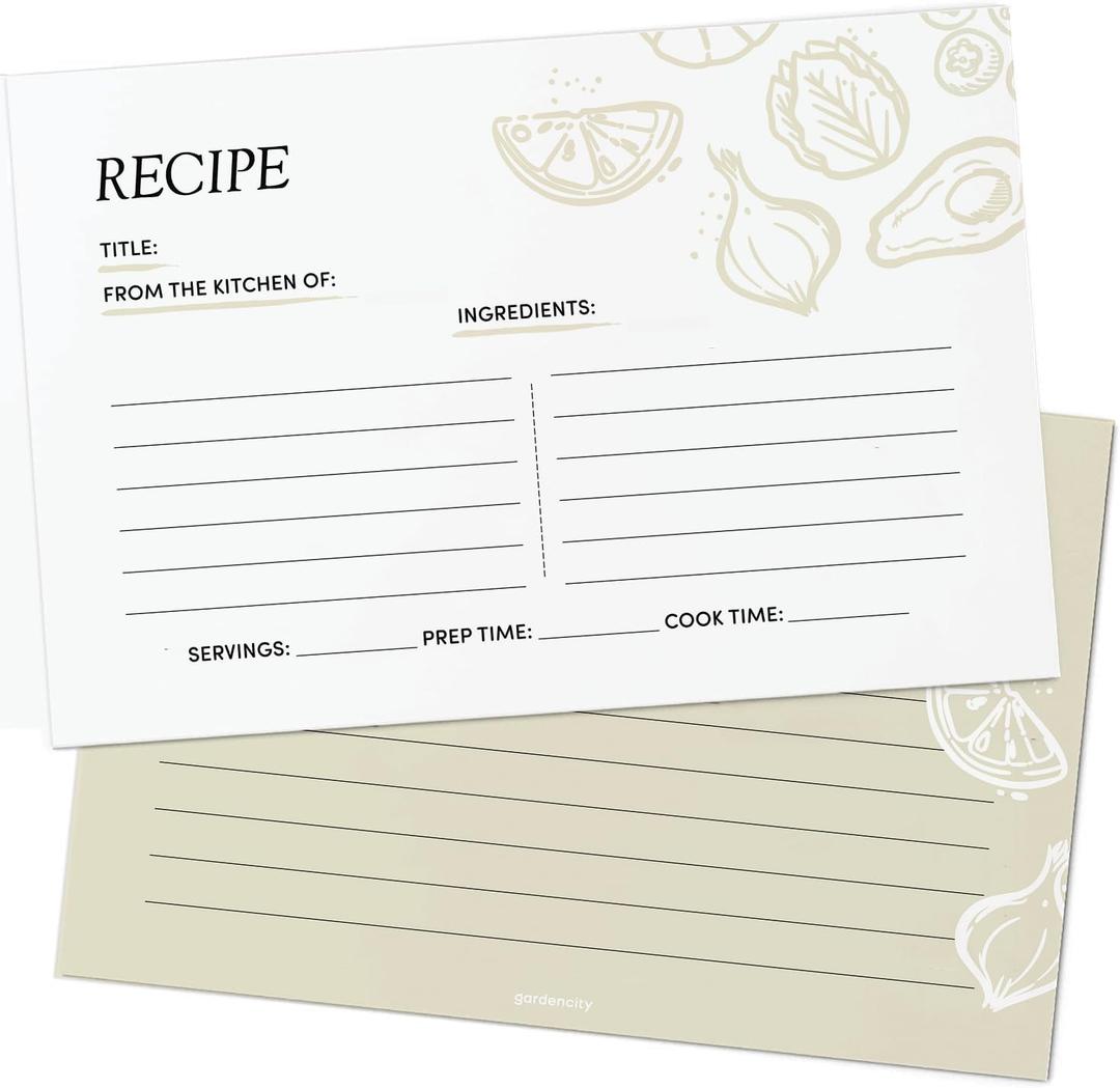 5 x Recipe Cards, 4x6 Premium Recipe Cards for Bridal Shower and Weddings, Double-Sided, 50 Pack, Beige