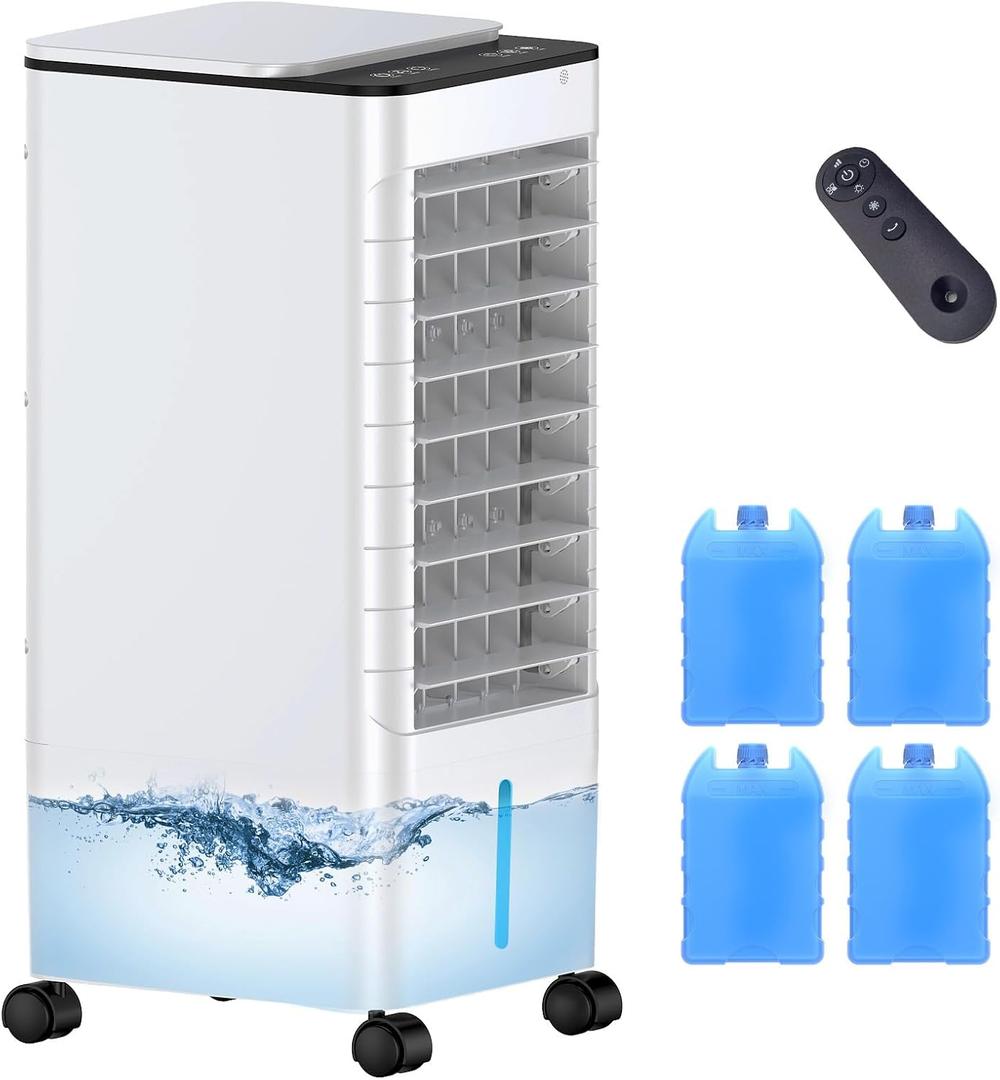 Windowless Portable Air Conditioners with Remote, Ventless Ac Unit Ductless Air Cooler,Hoseless Quiet Evaporative Oscillating Swamp Cooler,12H Timer & 4 Ice Box for Room Indoor Outdoor Office Bedroom, 12 inches x 12 inches x 22 inches