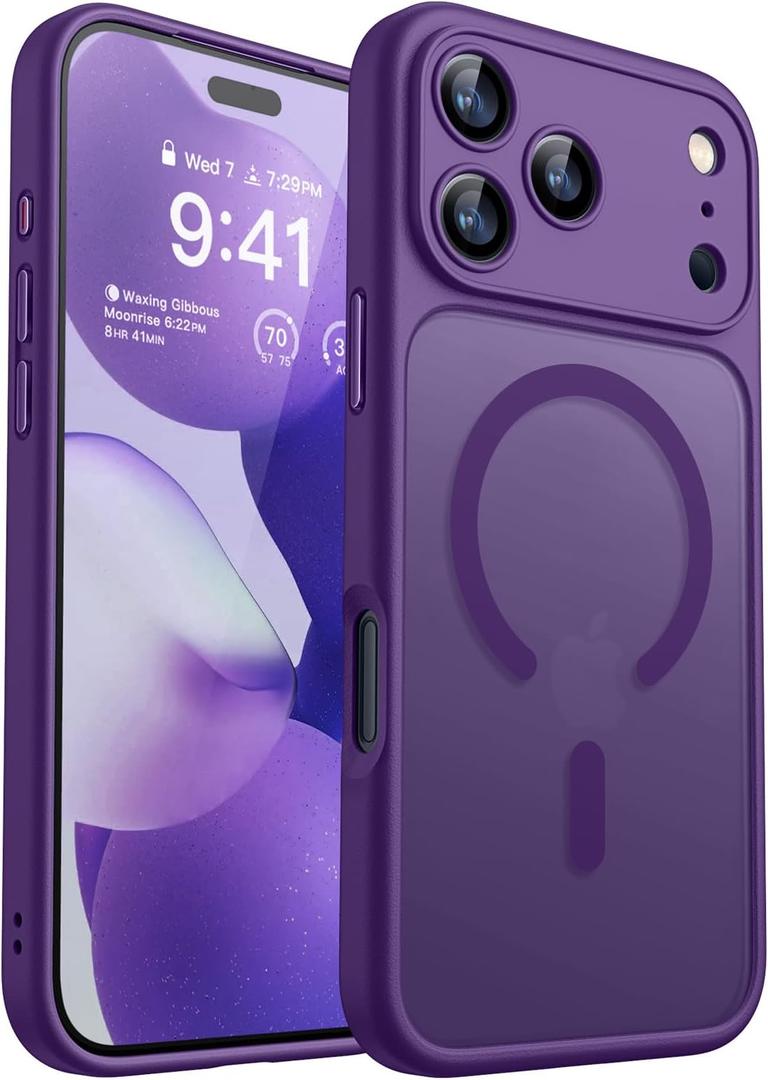 CANSHN Magnetic Compatible with iPhone 17 Pro Max Case, Upgraded [Full Camera Protection] [Compatible with Magsafe] [Translucent Matte] Shockproof Protective Phone Cover 6.9 Inch - Deep Purple