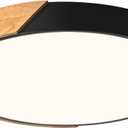 Modern LED Ceiling Light, Minimalist Wood Flush Mount Ceiling Light Fixture, 4000K Not Dimmable, Circle Lighting Lamp with Acrylic Lampshade for Bedroom Dining Room Laundry (Black,15.8")
