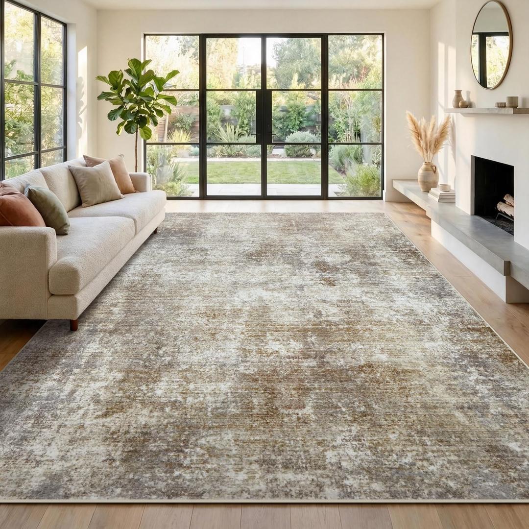 8x10 Area Rugs for Living Room Washable Rug Modern Abstract Large Soft Non Slip Stain Resistant Carpet for Bedroom Dining Room Home Office Beige Brown