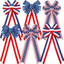 WILLBOND 4th of July Patriotic Wreath Bows, Red White Blue Star Stripe American Flag Bows, Independence Day Memorial Day Patriotic Decorations for Indoor Outdoor Wreath Porch Home Party Decor(6 Pcs)