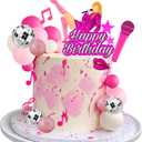 26 PCS Music Cake Toppers Pink Birthday Cake Topper and Disco Cake Topper for Music Birthday Decorations Supplies (1)