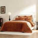 Velvet Oversized King Size Quilt Set 3 Pieces Striped Bedspread All-Season Bedding Set Soft Comfort Coverlet 120x120 with 2 Pillowcases 20x36, Caramel
