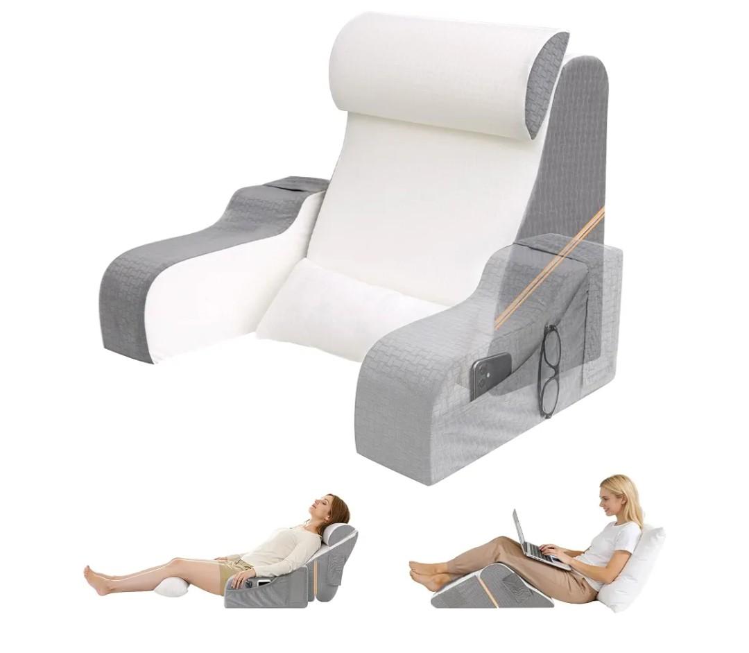 Foldable Reading Pillow for Sitting in Bed Adult, White/Grey, 19"
2 in 1 Foldable Back Wedge Pillow, Ergonomic Back Support Pillow with Arms for Sleep, Watching TV, Gaming, Working, Recovery