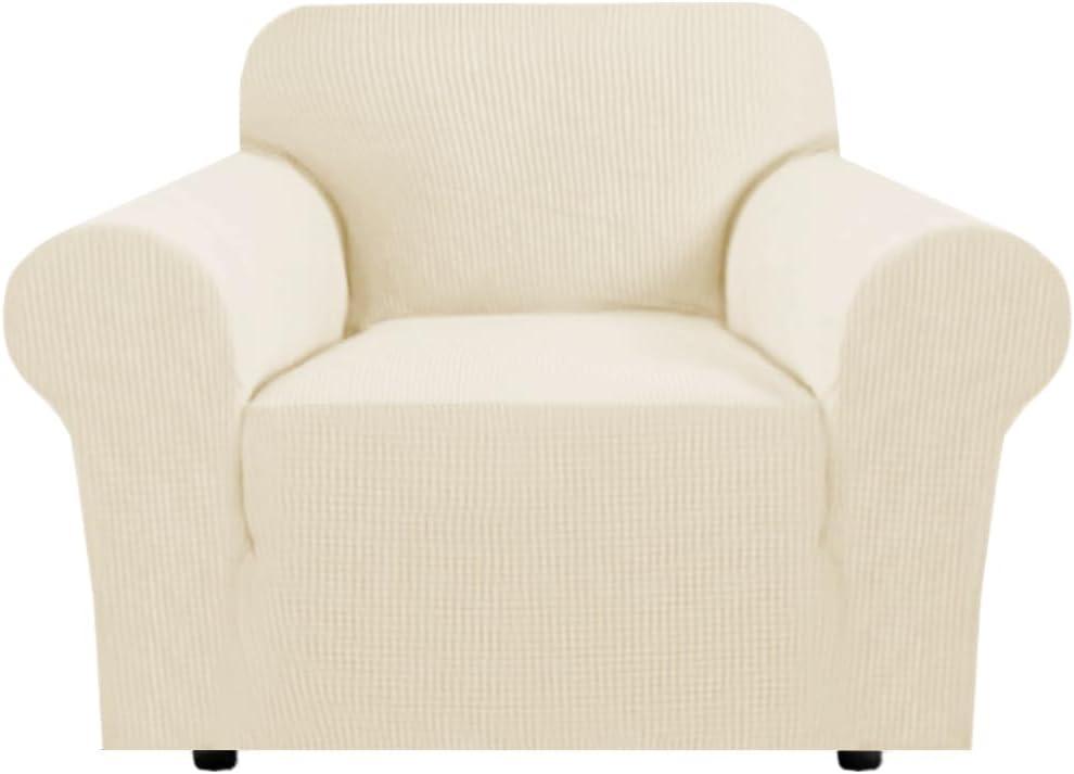 H.VERSAILTEX Stretch Chair Slipcover Sofa Cover Furniture Protector Cover High Spandex Small Checks Knitted Jacquard Sofa Cover Chair Covers for Living Room, Armchair 31"-40", Cream