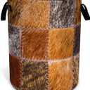 Faux Cowhide Patchwork Pattern Laundry Basket Oxford Cloth Funny Texture Laundry Hamper With Handle Foldable Portable Clothes Storage Basket 18.9 X 16.5 Storage Bag For Laundry Room/Bathroom/Bedroom