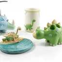 Wendin Cartoon Series Bath Accessory Set, Soap Dispenser Pump, Toothbrush Holder, Tumbler, Soap Dish Resin Art Color Decoration (Dinosaur 4 Pieces)